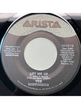 Yes Lift Me Up / Give & Take 45 Vinyl 90s Prog Classic Rock Bonus Track Arista
